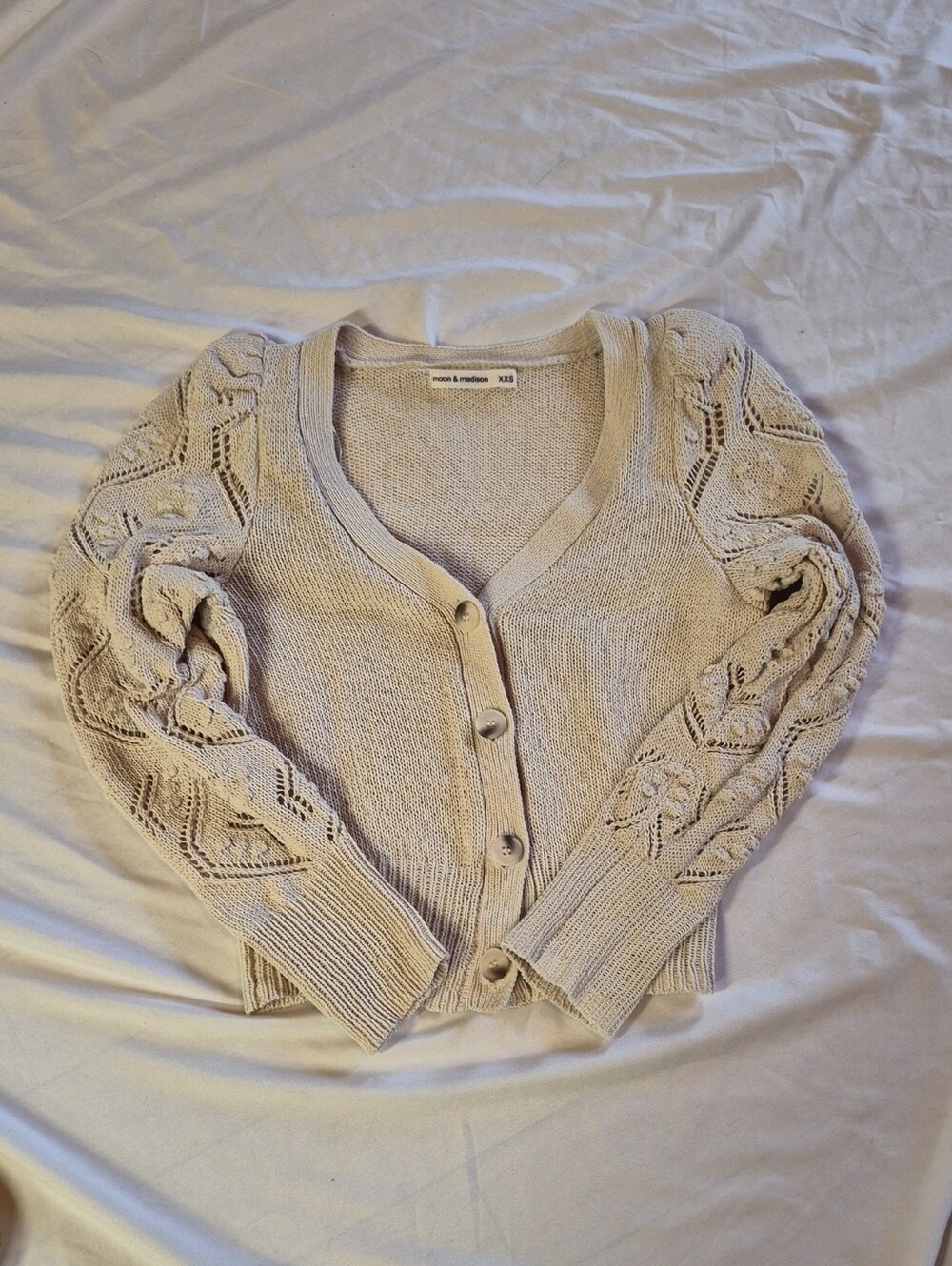 moon & madison Cream Openwork Sleeve Button Cardigan